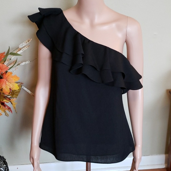 Apt. 9 Tops - Black ruffle one shoulder blouse shirt top